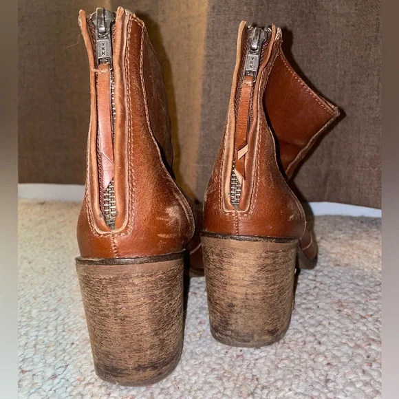 Madewell Brown Ankle Boot with Chunky Heel Western Leather Comfy Zip Up Cowgirl - Picture 5 of 14